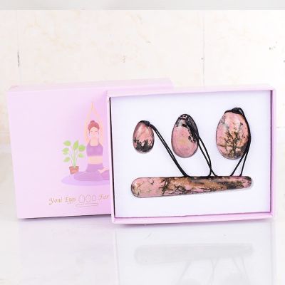 AOWNE Rose Quartz Yoni Egg Set Natural Jade Eggs Women Kegel Exerciser Ball Massage Yoni Wand Jade Massager,Rhodonite