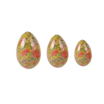AOWNE Natural Unakite Drilled Yoni Egg Set 100% Natural Kegel Exerciser Yoni Wand Jade Eggs Real Stone Massage Balls,Undrill Eggs No Box