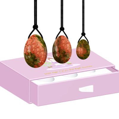 AOWNE Unakite Yoni Egg Massage Ball Yoni Wand for Women Kegel Exercise Natural Jade Stone Yoni Egg Set,Eggs with Box