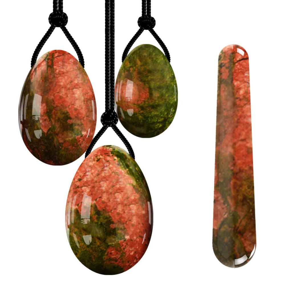 AOWNE Unakite Yoni Egg Massage Ball Yoni Wand for Women Kegel Exercise Natural Jade Stone Yoni Egg Set,Eggs-Wand No Box