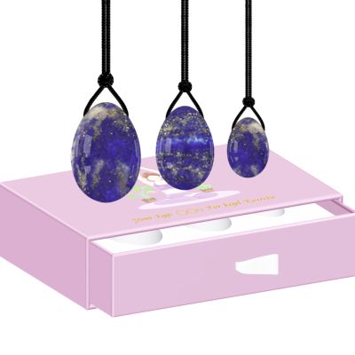 AOWNE Lapis Lazuli Yoni Egg Massage Ball Jade Eggs for Women Kegel Exercise Natural Jade Stone Massage Ball,Drilled Egg with Box