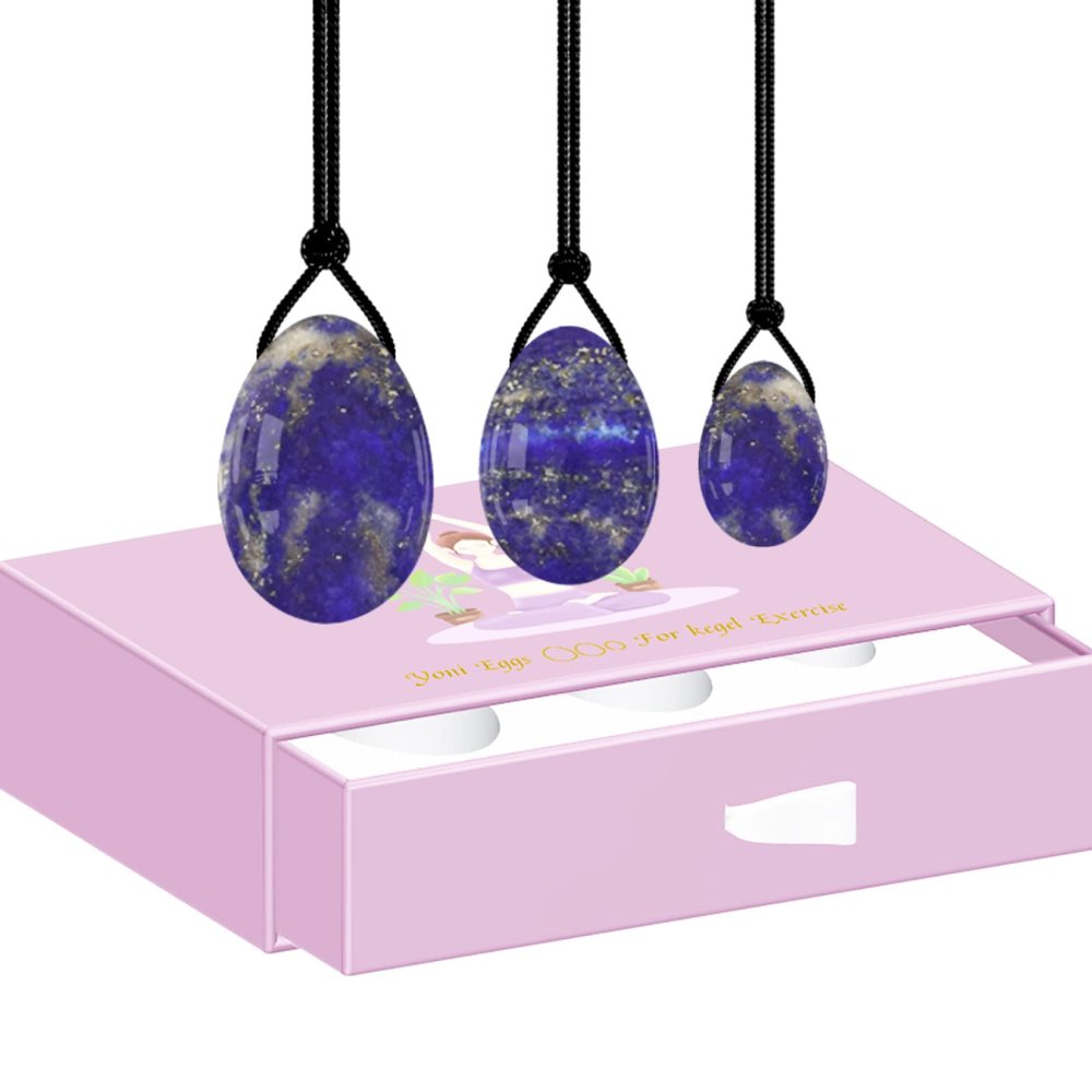 AOWNE Lapis Lazuli Yoni Egg Massage Ball Jade Eggs for Women Kegel Exercise Natural Jade Stone Massage Ball,Drilled Egg with Box