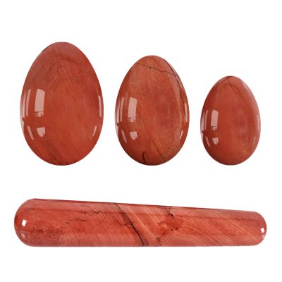 AOWNE Red Jasper Drilled Yoni Egg Set Natural Gemstone Kegel Exerciser Yoni Wand Jade Eggs Red Stone Massage Balls,Undrill Set No Box