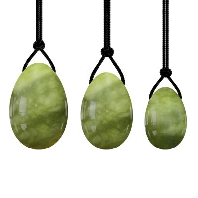 Drilled Yoni Egg Set Natural Rose Quartz Jade Eggs for Kegel Exercise Exercise Crystal Ball,Green Stone Eggs