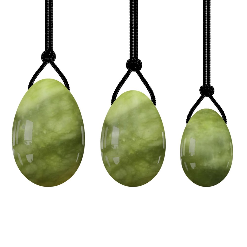 Drilled Yoni Egg Set Natural Rose Quartz Jade Eggs for Kegel Exercise Exercise Crystal Ball,Green Stone Eggs