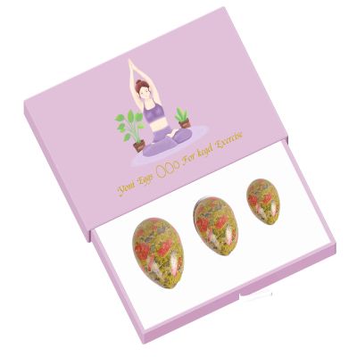AOWNE Natural Unakite Drilled Yoni Egg Set 100% Natural Kegel Exerciser Yoni Wand Jade Eggs Real Stone Massage Balls,Undrill Egg with Box