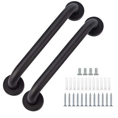 2 Pack Bathroom Grab Bar, supregear 20 Inch Length Black Shower Safety Grab Bar, 1 Inch Diameter 201 Stainless Steel Anti-Slip Handle for Senior, Elderly, Handicap