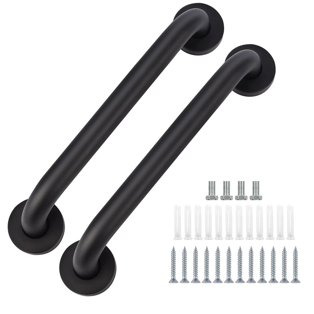 2 Pack Bathroom Grab Bar, supregear 20 Inch Length Black Shower Safety Grab Bar, 1 Inch Diameter 201 Stainless Steel Anti-Slip Handle for Senior, Elderly, Handicap