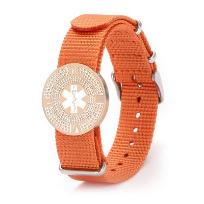 BAIYI HOPE Customizable Medical Alert ID Bracelet for Women Rose Gold Tag whit Orange Nylon Medical Health Emergency Wristbands 6 to 9 inch