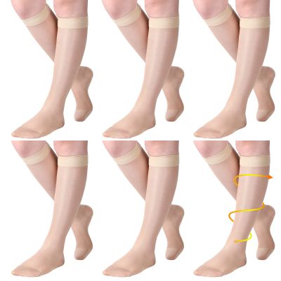 6 Pairs Women's Sheer Compression Socks 20-30mmHg Knee Length Support Stockings for Improving Circulation Sheer Compression Stockings for Women (Beige,X-Large)