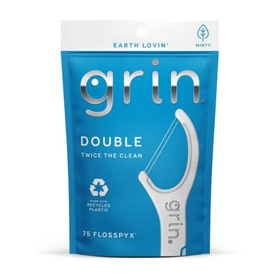 Grin Dental Floss |3 Packs of 60 (Double Twice The Clean Deux Fois Plus Propre), White, Total: 180, 1.0 Foot, 0.18 pounds