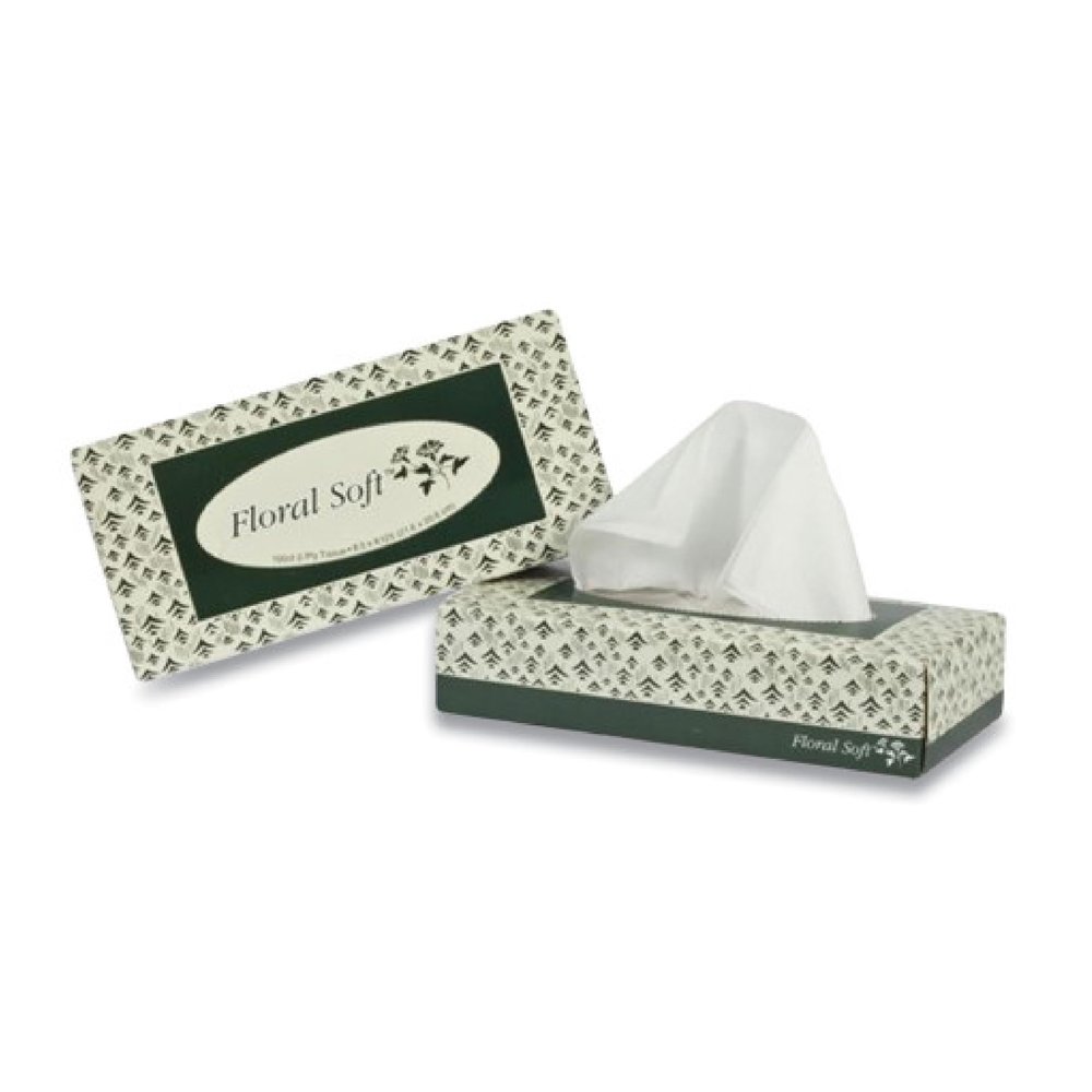Floral Soft White Facial Tissue, 2-Ply, 100 Sheets/Box, 30 Boxes/Carton