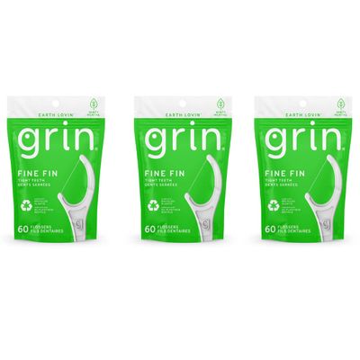 GRIN | Dental Floss |3 Packs of 60 (Fine Fin Tight Teeth Dents Serres)