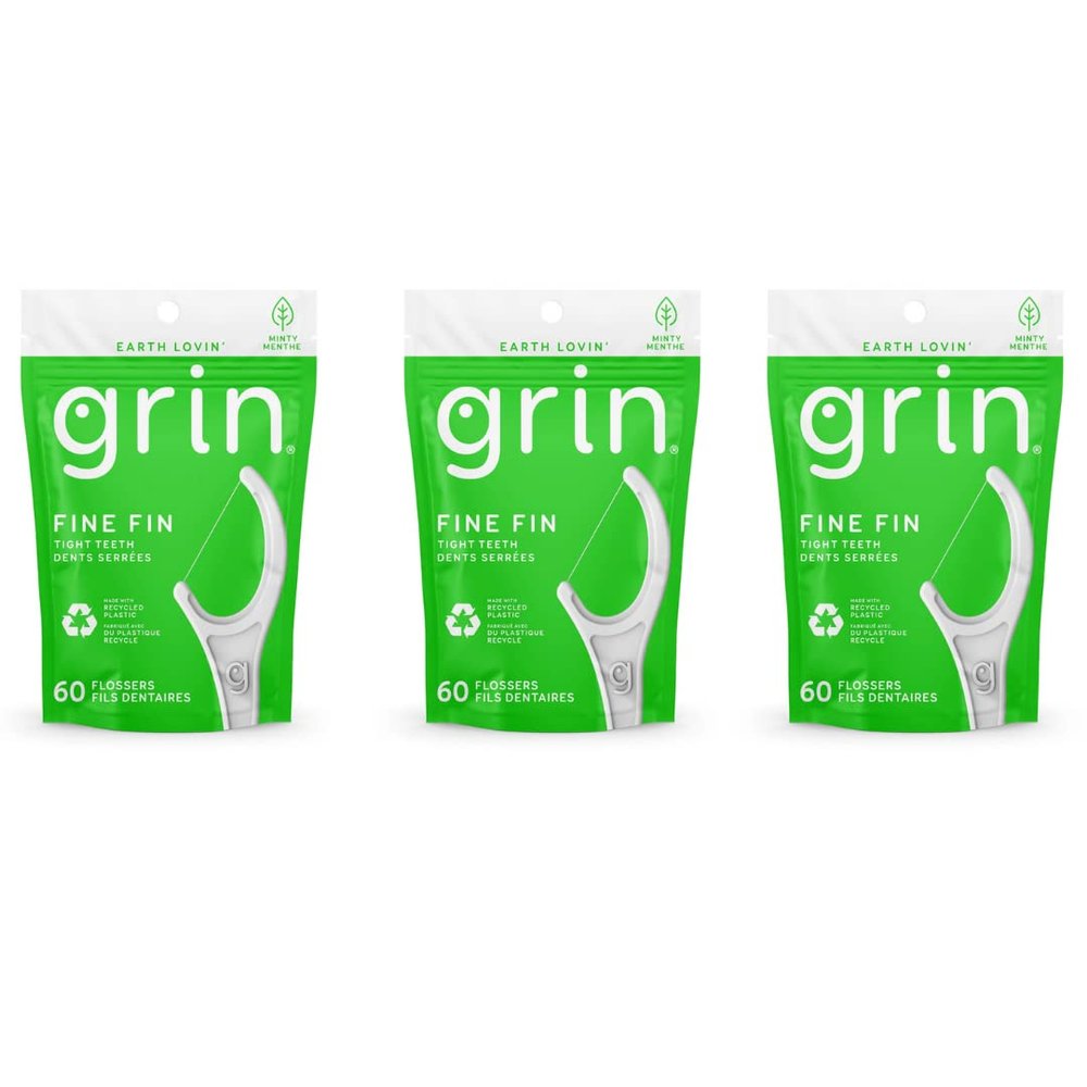 GRIN | Dental Floss |3 Packs of 60 (Fine Fin Tight Teeth Dents Serres)