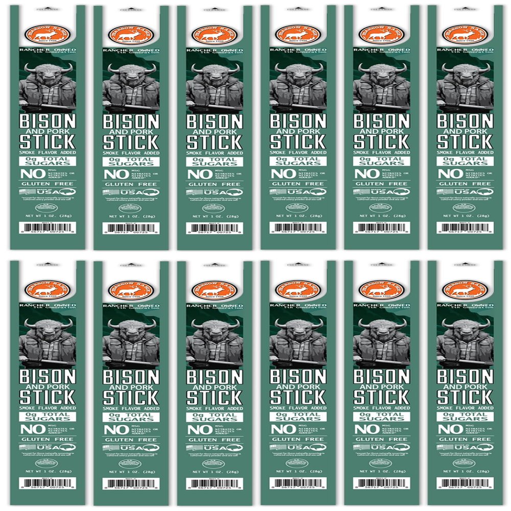 PEARSON RANCH Bison Stick Pack of 12 Bison Meat Stick, Low-Carb, Gluten-Free, MSG-Free, High-Protein, Paleo and Keto Friendly Jerky Sticks, Wild Game Meat Snacks