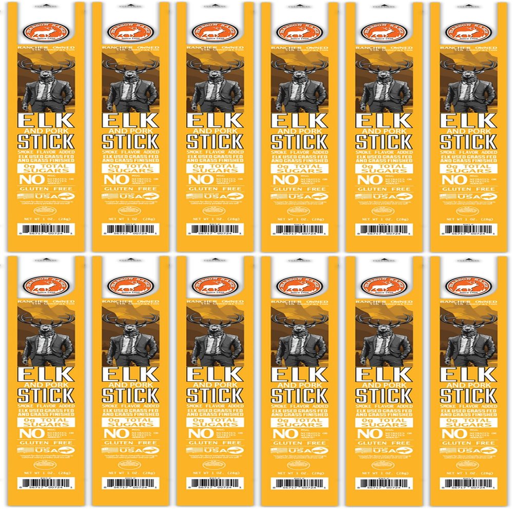 PEARSON RANCH Elk Sticks 1 Ounce Elk Jerky Sticks Pack of 12 Exotic Meat, Low-Carb, Gluten-Free, MSG-Free, High-Protein, Low-Fat, Paleo and Keto Friendly, Wild Game Meat Sticks