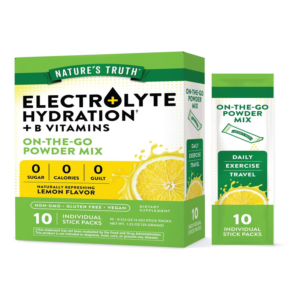 Nature's Truth Electrolyte Powder Packets | 10 Pack | Sugar Free | Vegan, Non-GMO & Gluten Free Drink Mix Supplement