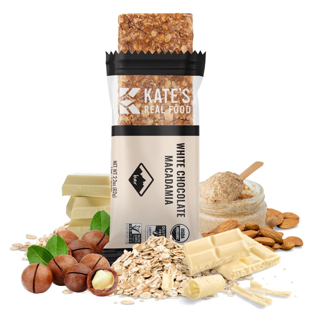 Kates Real Food Organic Granola Bars White Chocolate Macadamia (2.2 oz, Pack of 12) - Organic Energy Bars with Non GMO All Soy Free Free Oats