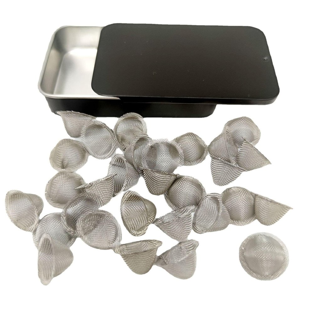 30 Pcs Pipe Screens 0.5inch-0.63inch (1/2-5/8) Stainless Steel Conical Design Bowl Screen Filters with Metal Box. AdjustableSize