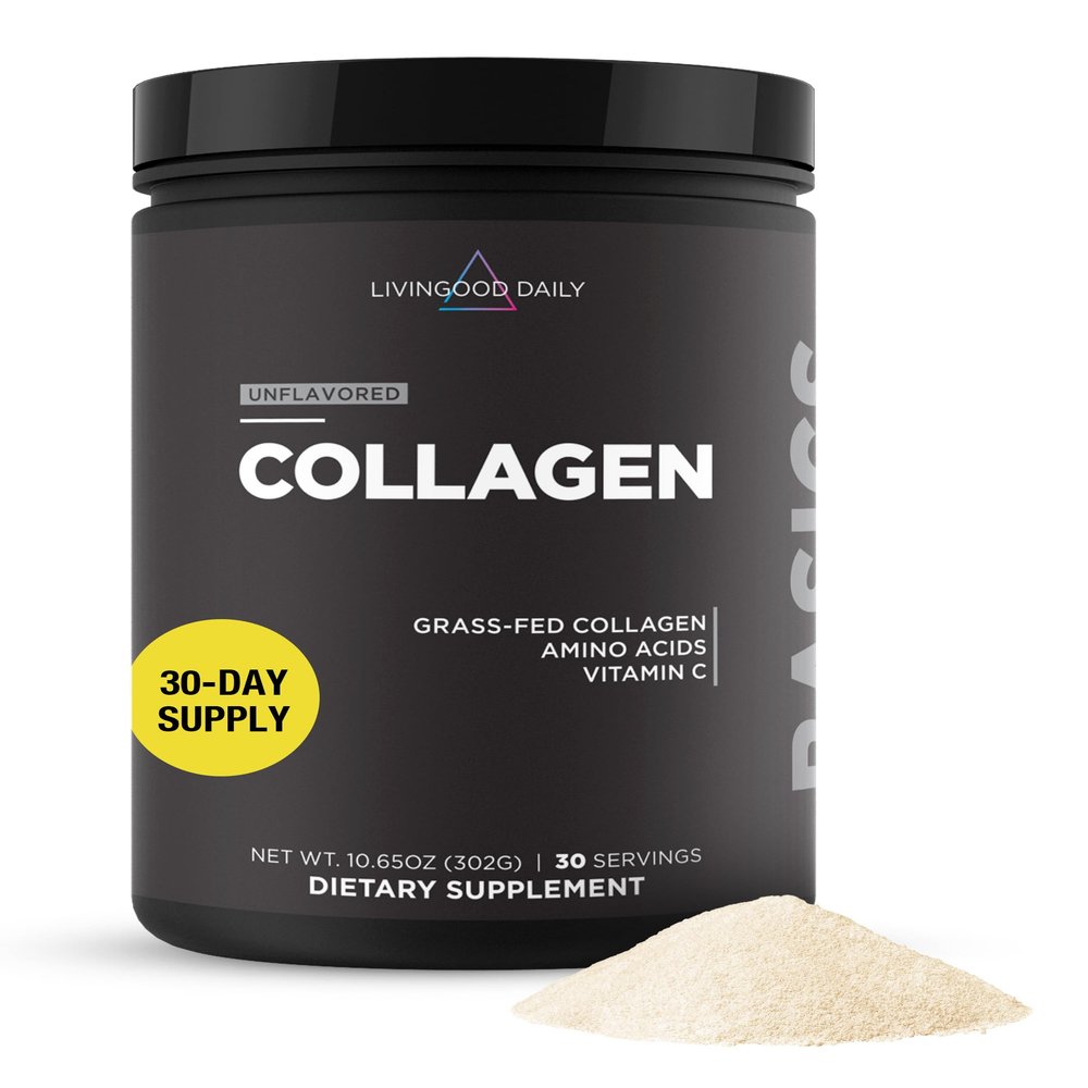 Livingood Daily Unflavored Collagen Powder for Women & Men, Hydrolyzed Collagen Peptides Powder with Vitamin C, Protein with 20 Amino Acids, Type I & III, Grass Fed, Keto, Paleo, Gluten Free, 30 Srvgs
