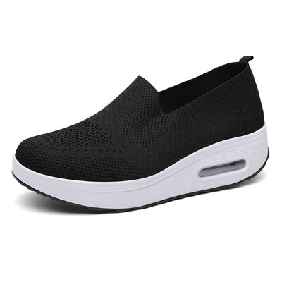2023 New Air Cushion Orthopedic Shoes,Mesh up Stretch Platform Casual Walking Shoes,Women's Orthopedic Sneakers,Orthopedic Stretch Shoes for Women Arch Support (Black, 636)