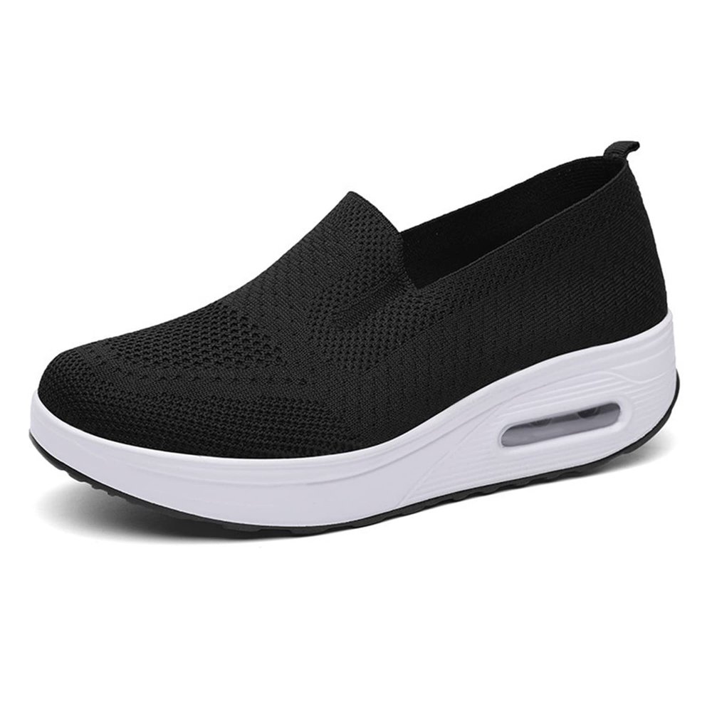 2023 New Air Cushion Orthopedic Shoes,Mesh up Stretch Platform Casual Walking Shoes,Women's Orthopedic Sneakers,Orthopedic Stretch Shoes for Women Arch Support (Black, 636)