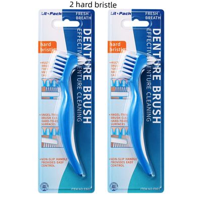 2 Pack Denture Clean Toothbrush for Denture Care Tool w/Multi Layered Ordinary or Hard Bristles Dual Bristle for False Teeth Superb Total Cleaning