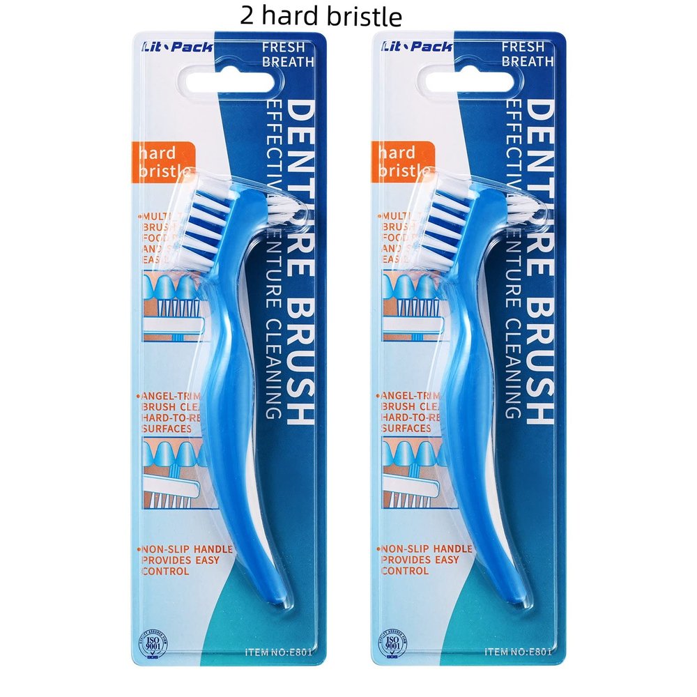 2 Pack Denture Clean Toothbrush for Denture Care Tool w/Multi Layered Ordinary or Hard Bristles Dual Bristle for False Teeth Superb Total Cleaning