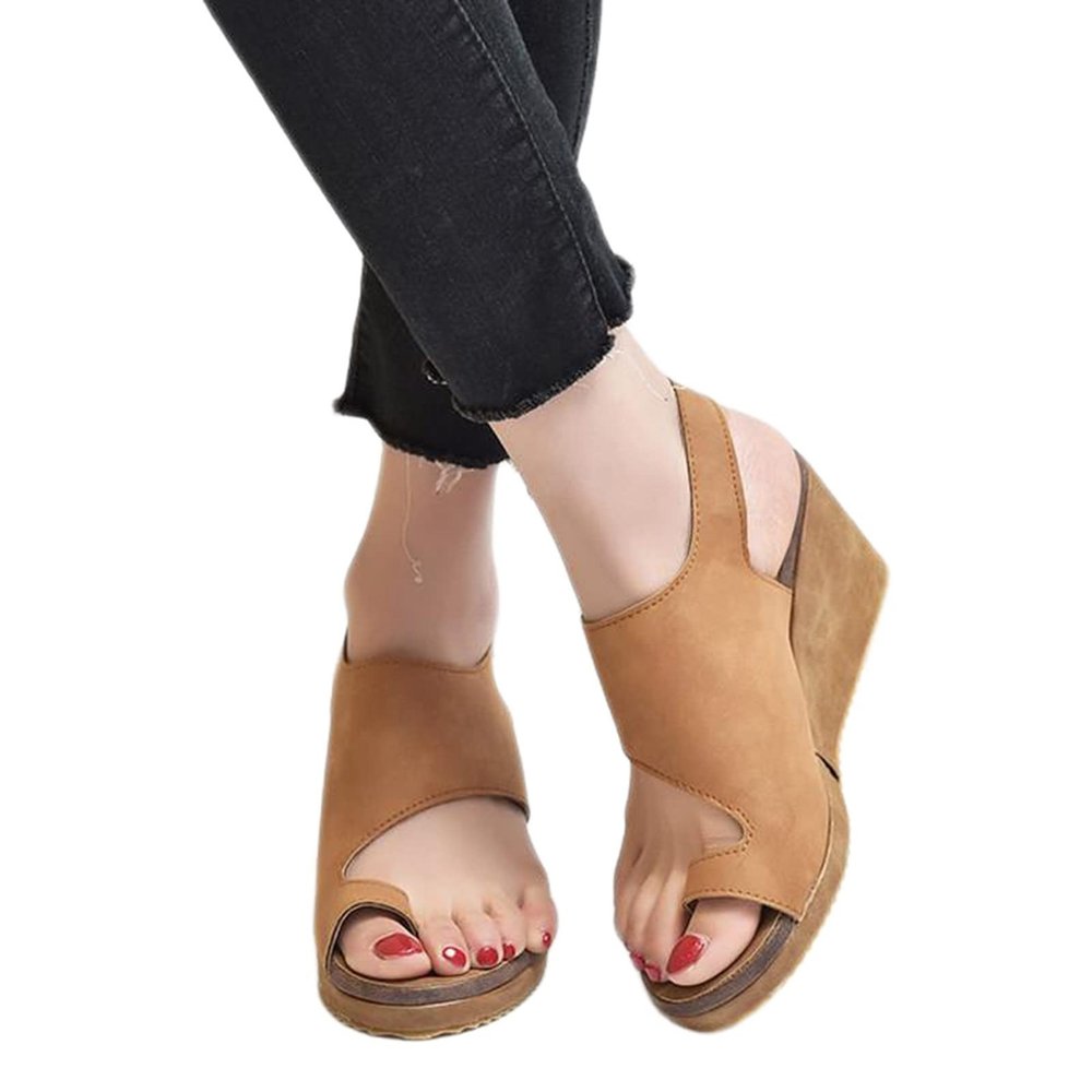 Summer Bunion Corrector Womens Wedge Sandals,Stylish Lightweight Hallux Valgus Orthopedic Flip Flops,Breathable Non-Slip Plantar Fasciitis Beach Slippers,with Arch Support ( Color : Khaki , Size : 5 )