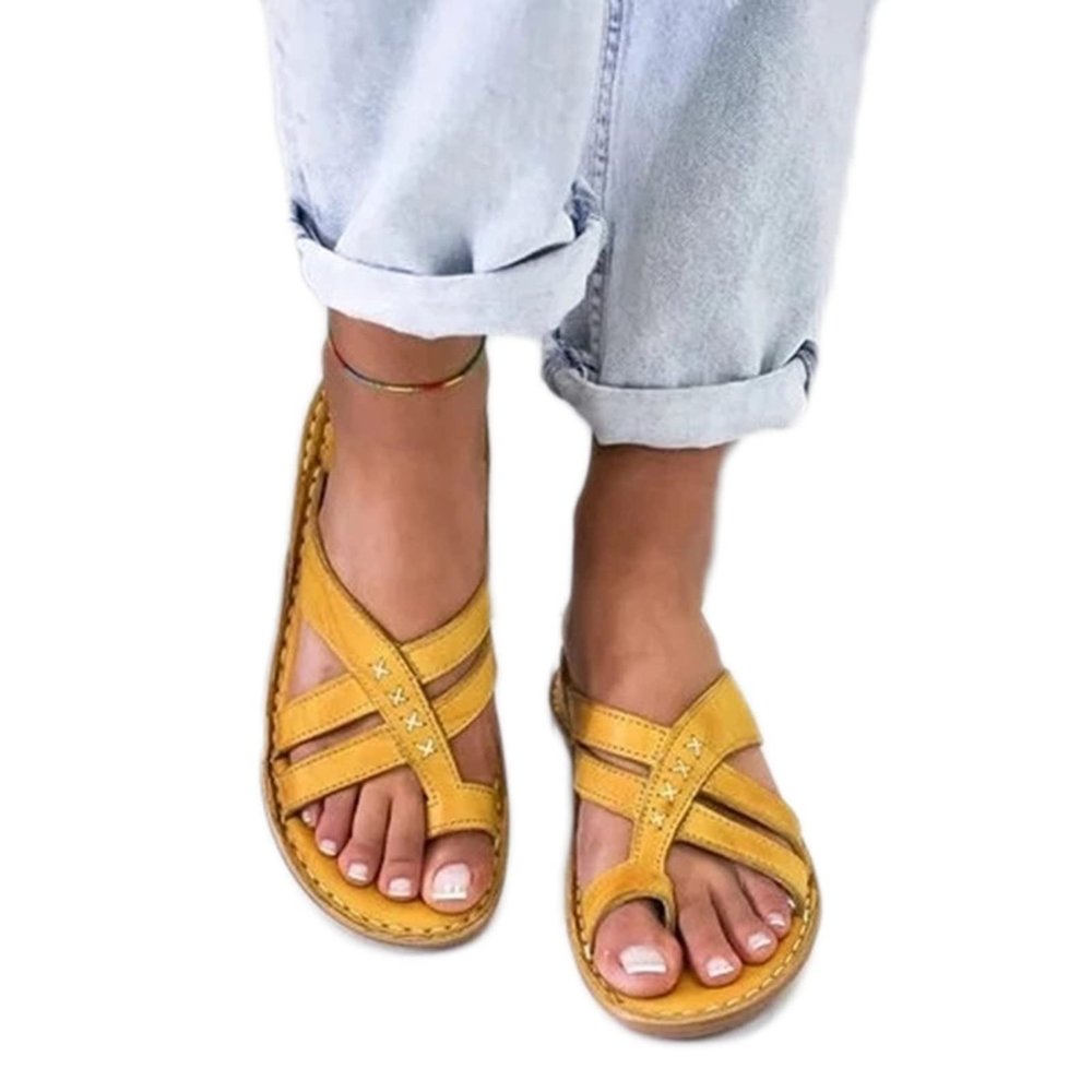 WCXTY Summer Orthopedic Womens Beach Sandals,Casual Lightweight Plantar Fasciitis Flip Flops,Casual Comfy Ring Toe Bunion Slippers,for Travel/Walking (Color : Yellow, Size : 7.5)