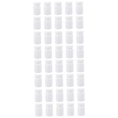 60 pcs Medicine Bottle Storage Holder Pill Capsules Empty Round Container with lid Refillable Bottle. Empty Bottles White polyethylene