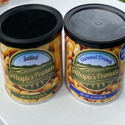1 Caramel Crunch, 1 Salted variety pack Gillespie's Peanuts grown on our family farm! (1 Caramel Crunch, 1 Salted)