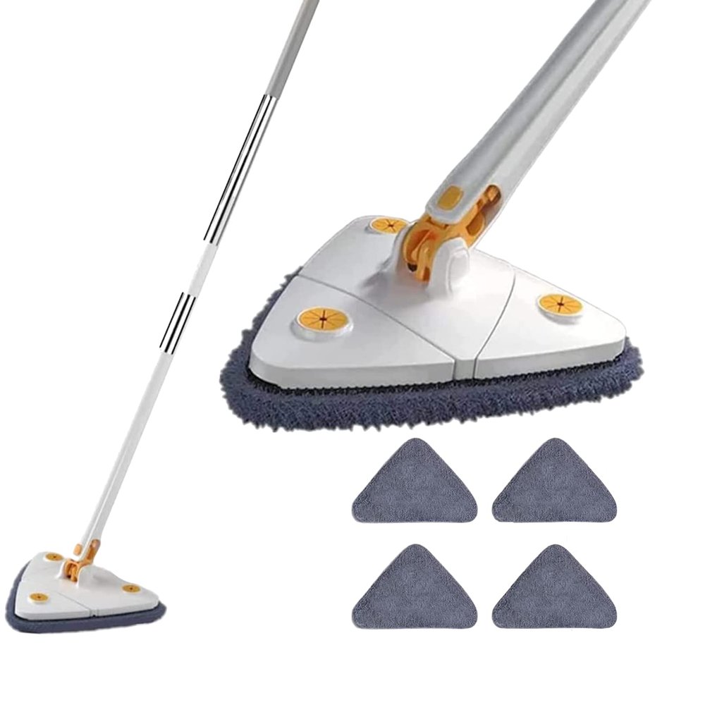 360 Rotatable & Adjustable Mop with 4 Reusable Pads, Wet & Dry Cleaning with Extendable Long Handle, Automatic Wringing Microfiber Spin Mop for Walls & Ceilings (Blue)