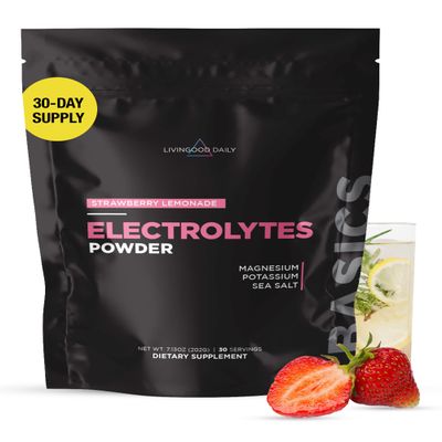Livingood Daily Electrolytes Powder, Electrolytes Hydration Drink Mix with Vitamin C, Magnesium, Taurine & Sea Salt, Electrolyte Supplement for Energy & Hydration, Keto, Strawberry Lemonade, 30 Srvgs