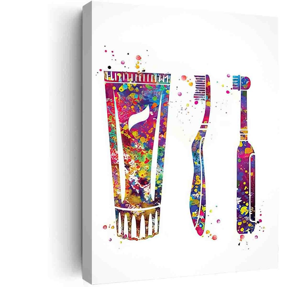 DAVUD Wall Art Canvas,Dental Care Tools Watercolor Print Tooth Medical Art Surgeon Dental Clinic Decor Gift Dental Dentist Dentistry Office Dental Hygienist- 8 in x12 in-Ready to hang