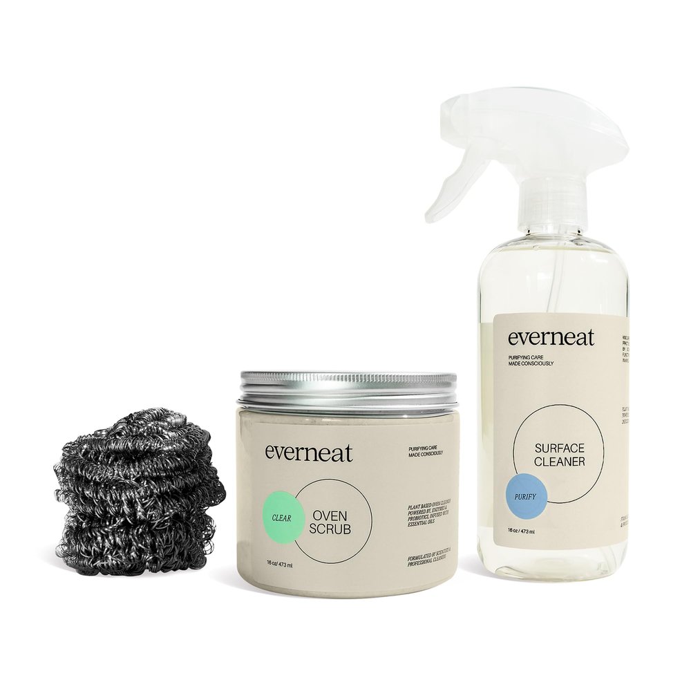 Everneat Oven Cleaning Kit: Natural Oven Cleaner and Kitchen Cleaner | Heavy Duty | Grill, Cooktop & Rack | Fume-free & Safe to Clean All Ovens (Purify) | Non-toxic | Refillable Plastic Jar & Bottle