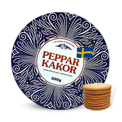 Nyakers Pepparkakor Swedish Ginger Snaps Cookies, Vegan Cookies, Dairy-Free Snacks, Gourmet Cookies - Food Gift for Holidays - God Helg Nice Weekend Tin - 17.6oz