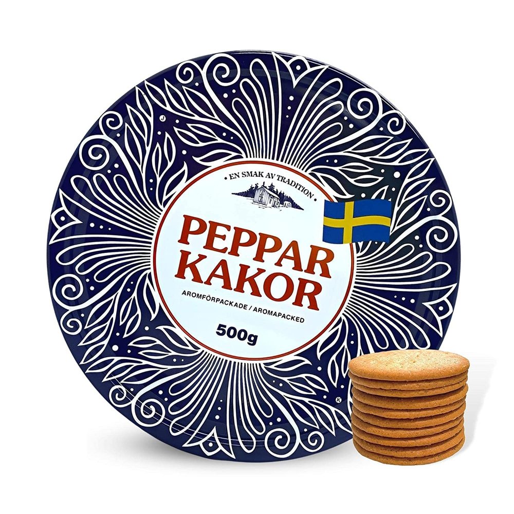 Nyakers Pepparkakor Swedish Ginger Snaps Cookies, Vegan Cookies, Dairy-Free Snacks, Gourmet Cookies - Food Gift for Holidays - God Helg Nice Weekend Tin - 17.6oz