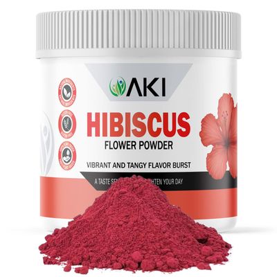 AKI Hibiscus Flower Powder (5.3oz/150g) - Vibrant and Tangy Flavor Tea Burst - A Taste of Sensation to Brighten Your Day - Non-GMO, Vegan Friendly & Gluten Free