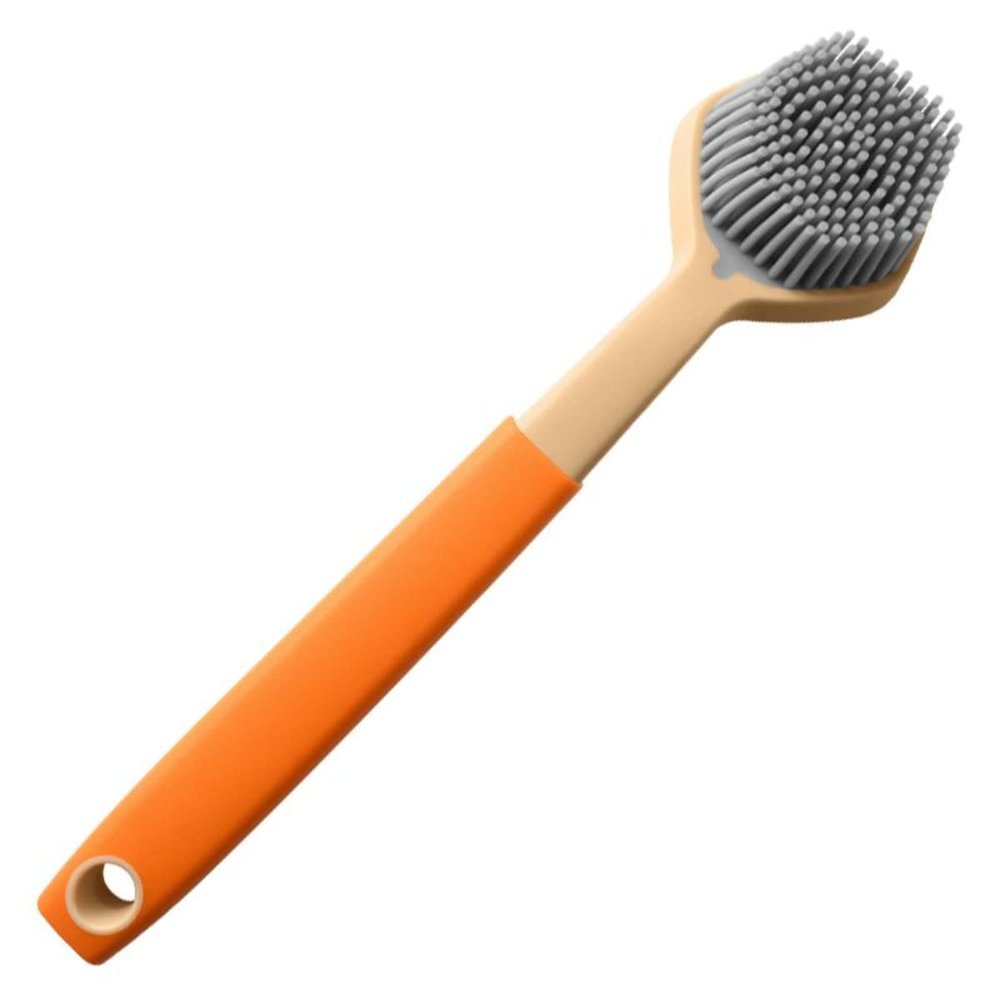 BeyondNice Silica Gel Dish Brush with Handle, Scrub Brush for Cleaning Kitchen and Washing Dishes, for Sink, Pots, Pans, Cleaning Brushes Tools (Orange,1)