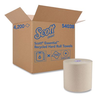 Kimberly-Clark Professional Scott Essential 100% Recycled Fiber Hard Roll Towel, 1.75-inch Core, Brown, 8-inch x 700 ft., 6/Carton (54038)
