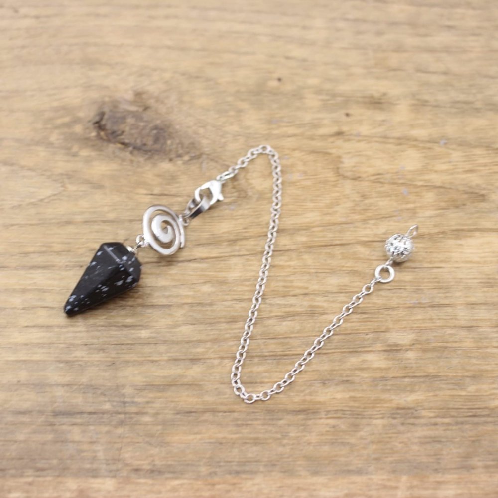 Natural Stone Faceted Cone Spiral Pendulum Pointed,Snowflake Jasper