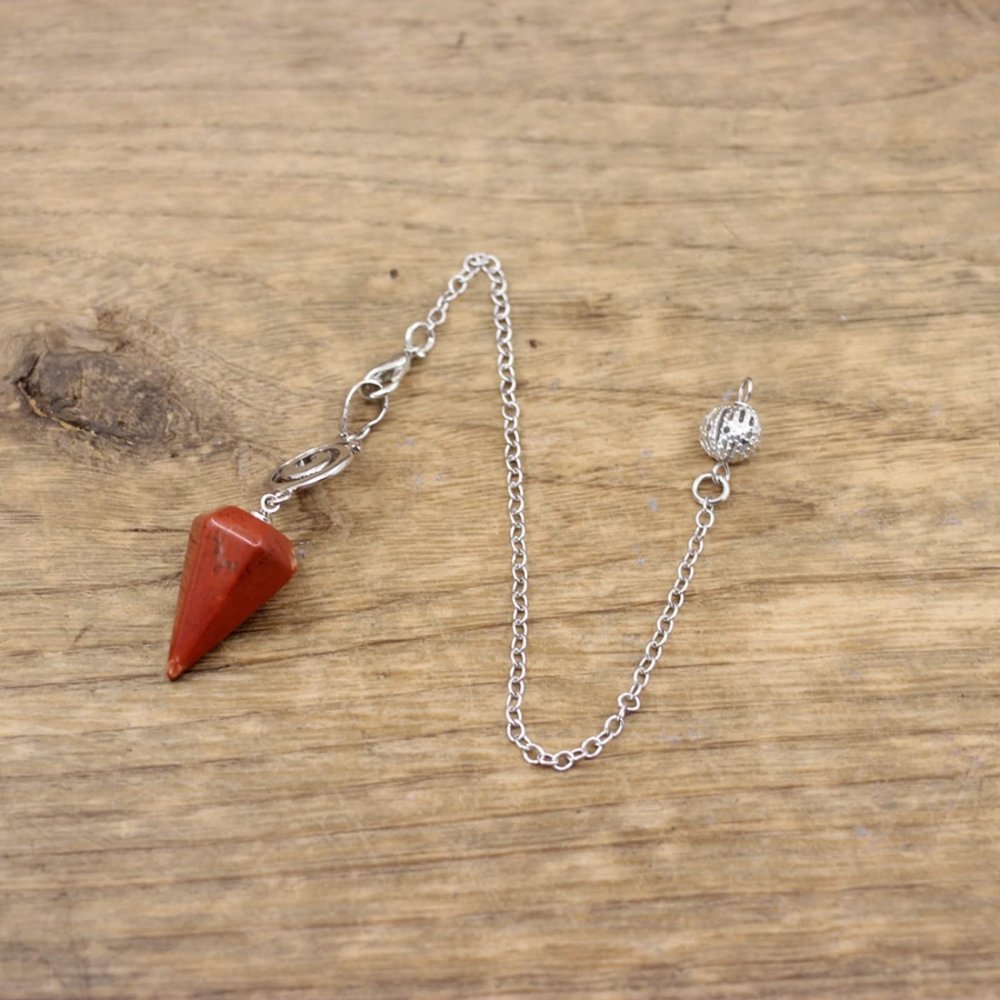 Natural Stone Faceted Cone Spiral Pendulum Pointed,Red Jasper