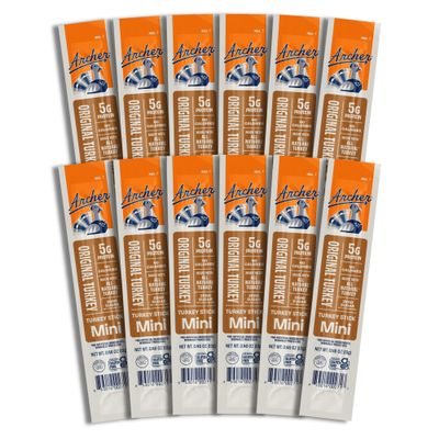 Archer Jerky Mini Turkey Jerky Sticks - All Natural Turkey Sticks, Meat Snack for People, Gluten Free, Keto Protein Snack, Original Flavor - 0.5 oz (Pack of 12)
