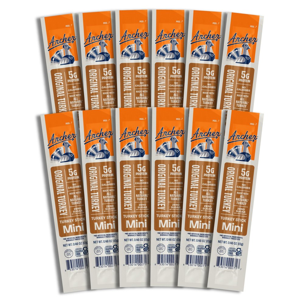 Archer Jerky Mini Turkey Jerky Sticks - All Natural Turkey Sticks, Meat Snack for People, Gluten Free, Keto Protein Snack, Original Flavor - 0.5 oz (Pack of 12)