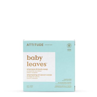 ATTITUDE Plastic-Free Baby Shampoo and Body Soap Bar, EWG Verified, Dermatologically Tested, Vegan, Good Night, 3 Ounces