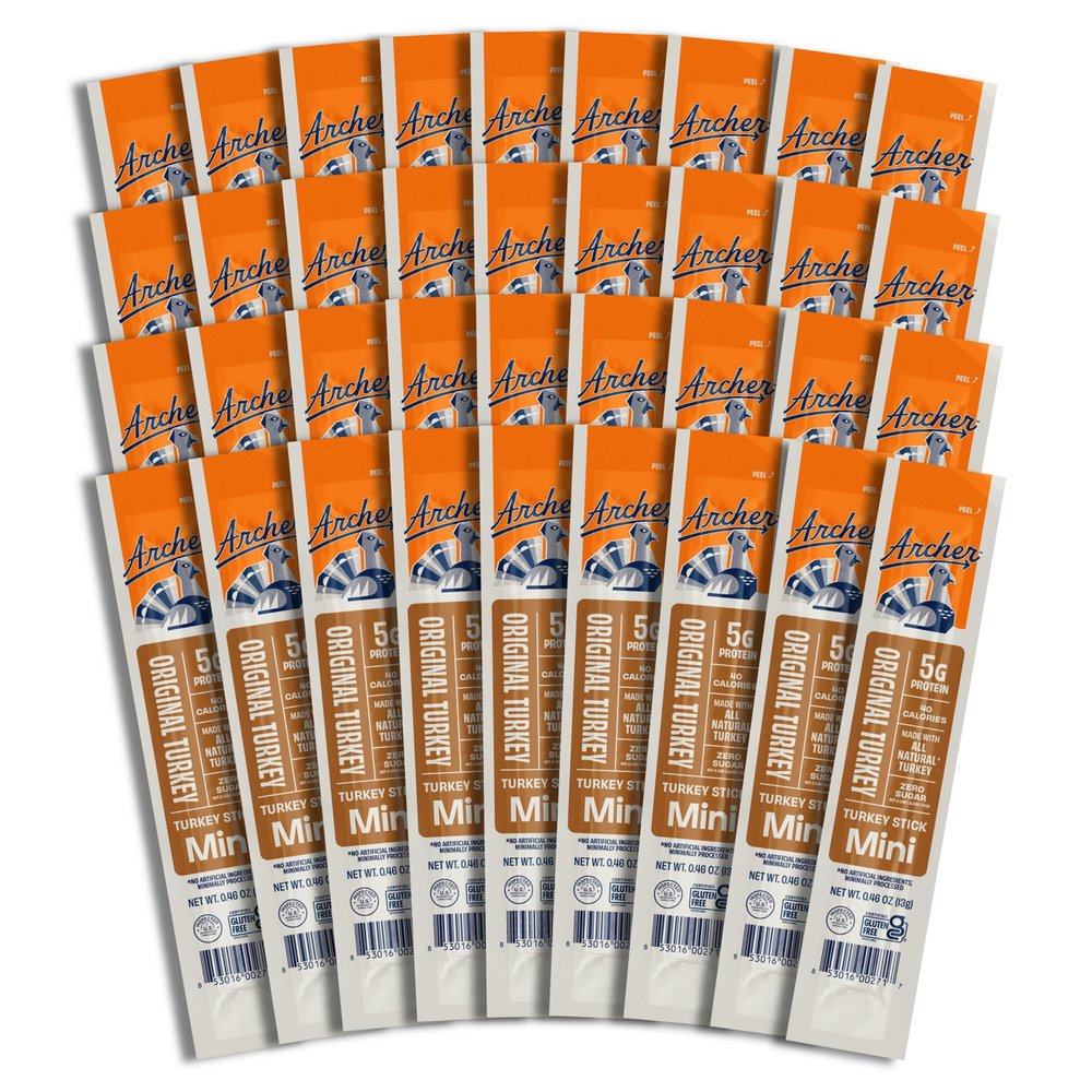 Archer Jerky Mini Turkey Jerky Sticks - All Natural Turkey Sticks, Protein Snack for People, Meat Snack, Gluten Free, Keto, Original Flavor - 0.5 oz (Pack of 36)