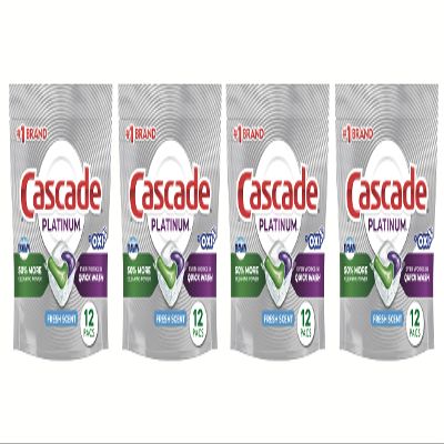 Cascade Platinum + Oxi Dishwasher Pods, Action Pacs Dishwasher Detergent Pods, Fresh Scent, 12 Ct (Pack of 4)