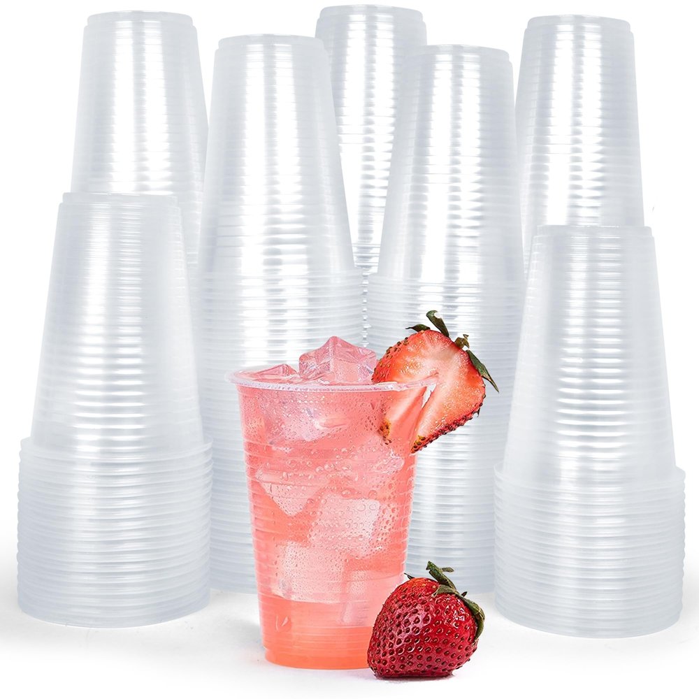 Supreme Select Plastic Drinking Cups - Clear Disposable 7 oz [Bulk 200-Pack] Plastic Cups for Party, Food & Beverage - Food-Grade Cup with External Rings for Non- Slip Grip - For Cold Drinks & Snacks