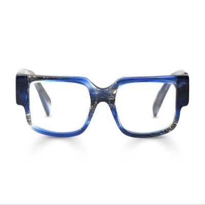 eyebobs Flimflam Premium Reading Glasses for Women and Men | Rectangle Average-Size Reading Glasses | Blue and Black Stripe Front and Temples | 2.00
